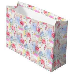 Watercolor Unicorn & Pegasus Pattern Large Gift Bag