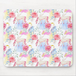Watercolor Unicorn & Pegasus Pattern Mouse Pad