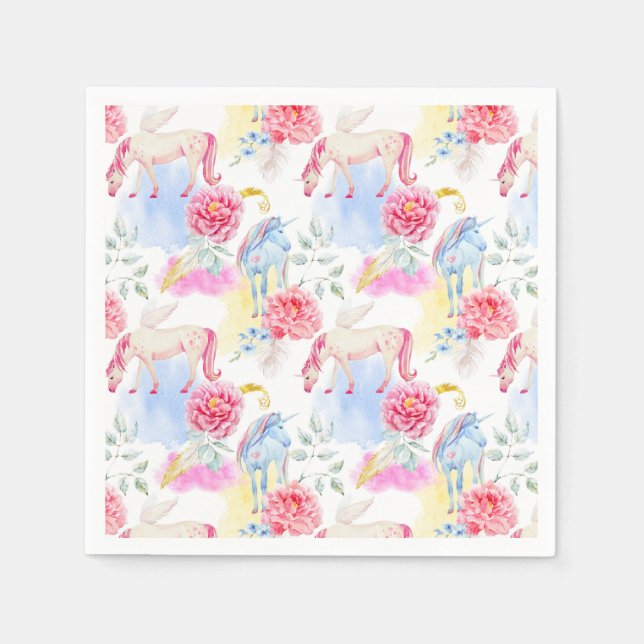 Watercolor Unicorn & Pegasus Pattern Napkin (Front)