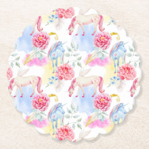 Watercolor Unicorn & Pegasus Pattern Paper Coaster
