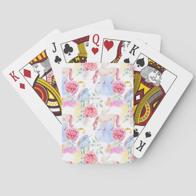 Watercolor Unicorn & Pegasus Pattern Playing Cards (Back)