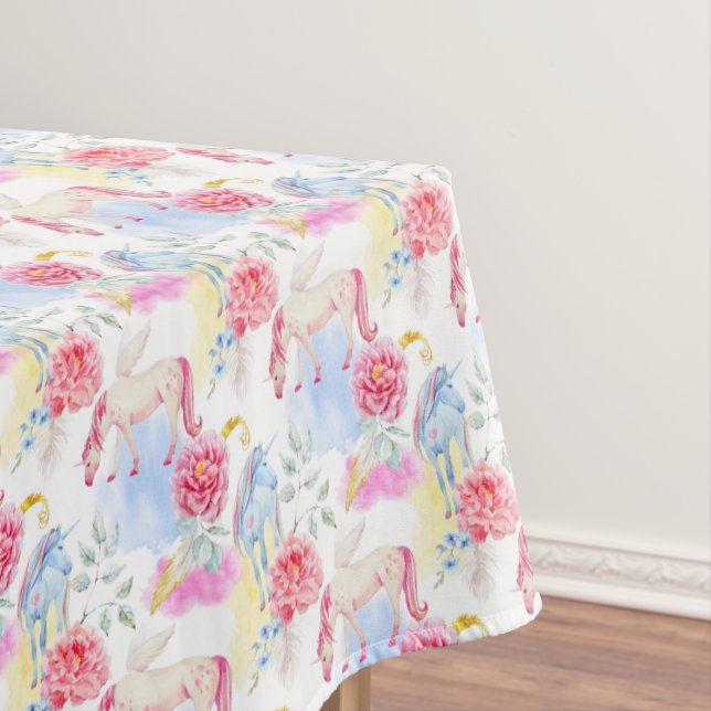 Watercolor Unicorn & Pegasus Pattern Tablecloth (In Situ)