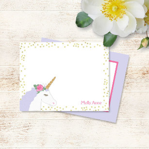 Watercolor Unicorn Pink Purple Gold Glitter Girly Card