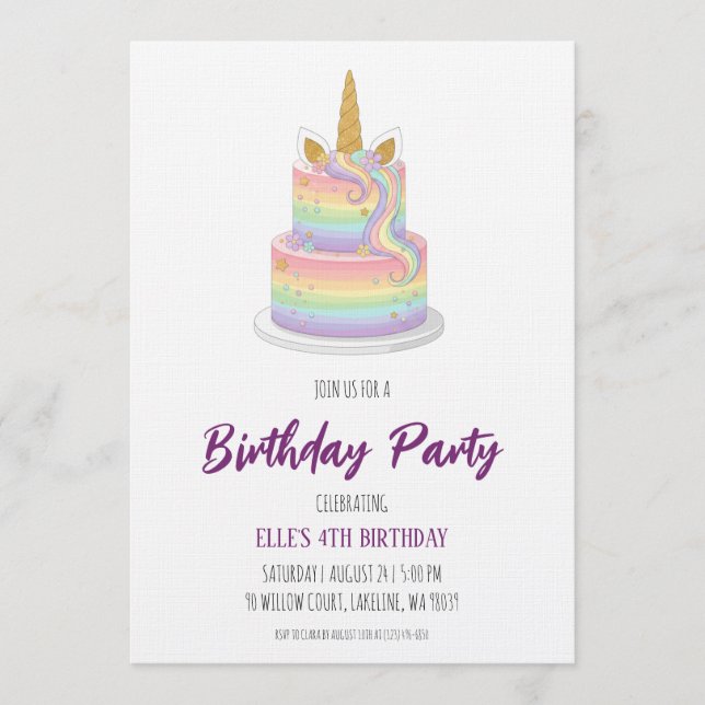 watercolor unicorn rainbow birthday invitation (Front)