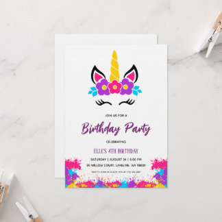 watercolor unicorn rainbow birthday invitation