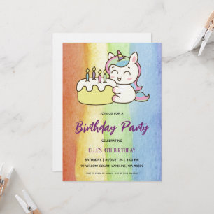 watercolor unicorn rainbow birthday invitation