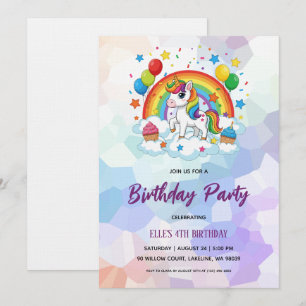 watercolor unicorn rainbow birthday invitation