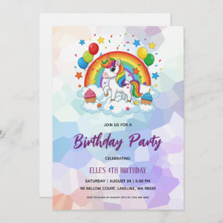watercolor unicorn rainbow birthday invitation