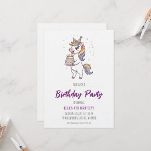 watercolor unicorn rainbow birthday invitation