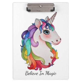 Watercolor Unicorn With Rainbow Hair Clipboard