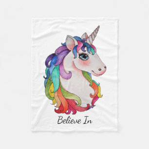 Watercolor Unicorn With Rainbow Hair Fleece Blanket