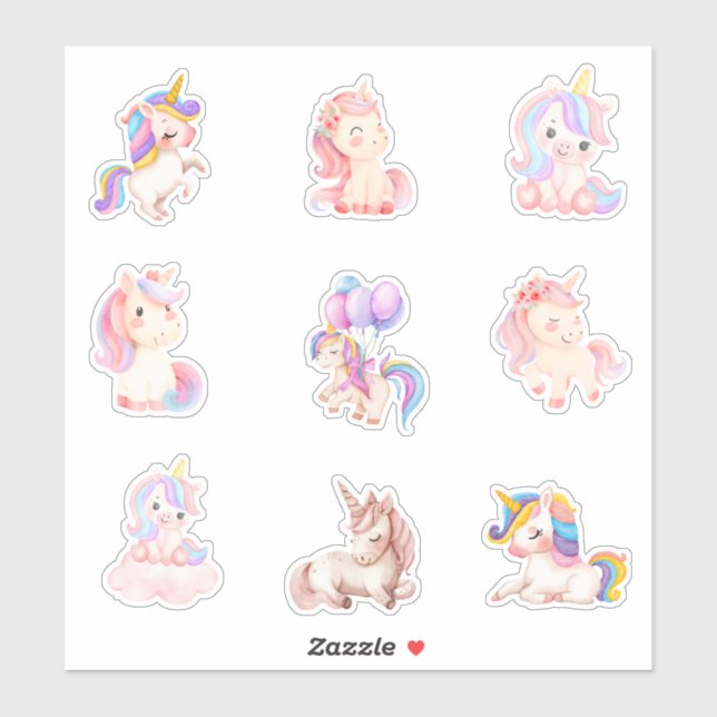 Watercolor Unicorns  (Sheet)