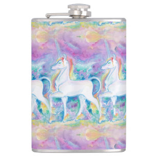 Watercolor Unicorns Hip Flask