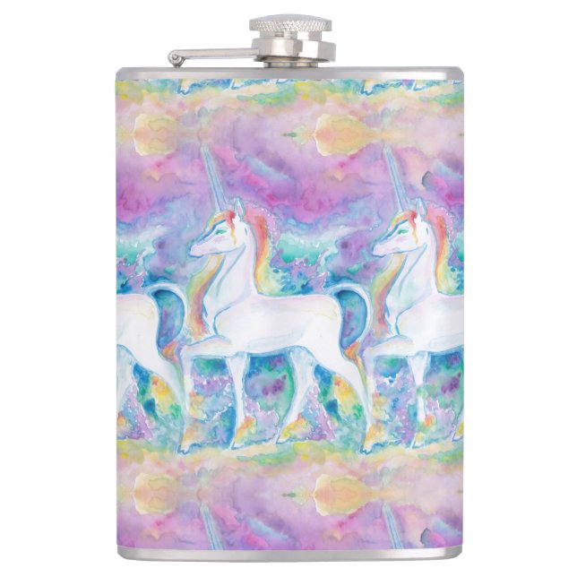 Watercolor Unicorns Hip Flask (Front)