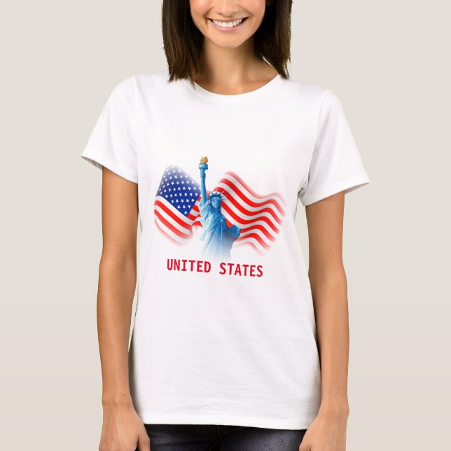 Watercolor United States Flag with Lady Liberty  T-Shirt (Front)