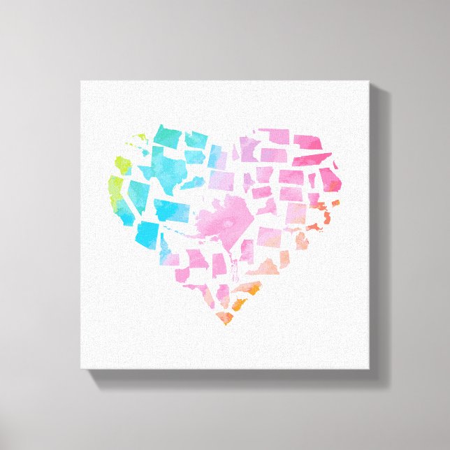 Watercolor United States Heart Canvas Print (Front)