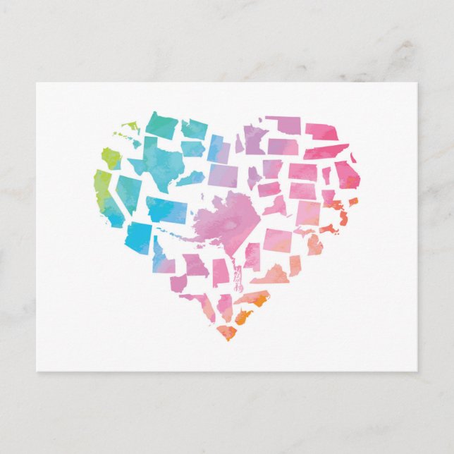 Watercolor United States Heart Postcard (Front)