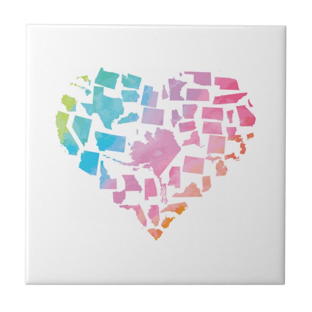 Watercolor United States Heart Tile (Front)