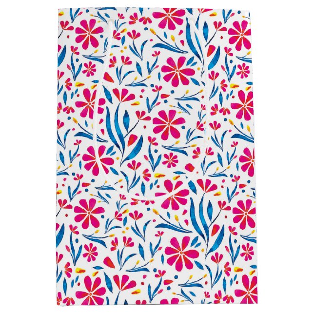 Watercolor Uplifting Floral Pattern Medium Gift Bag (Front)