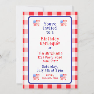 Watercolor USA Flag BIRTHDAY Red White Blue Check  Invitation