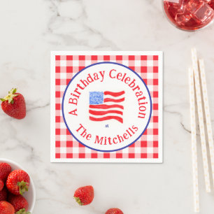 Watercolor USA Flag BIRTHDAY Red White Blue Check Napkin