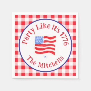Watercolor USA Flag Party 1776 Wh Blue Red Check  Napkin