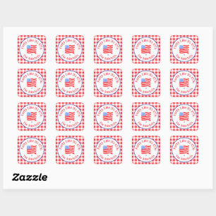 Watercolor USA Flag Party 1776 Wh Blue Red Check  Square Sticker