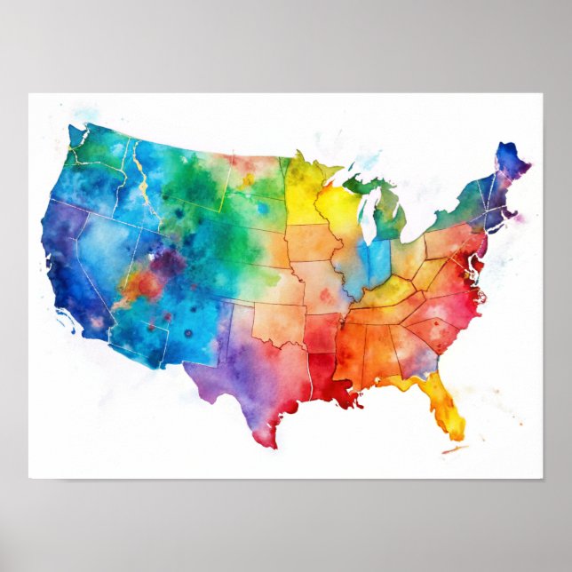Watercolor USA Map  Poster (Front)