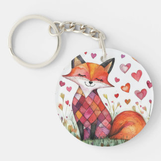 Watercolor Valentine Fox Card Keychain