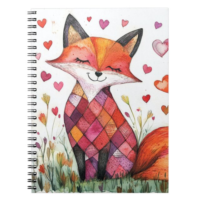 Watercolor Valentine Fox Card Notebook (Front)
