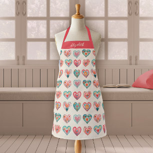 Watercolor Valentine Hearts Pattern Cooking Apron