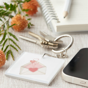 Watercolor Valentine Love Letter Envelope Keychain