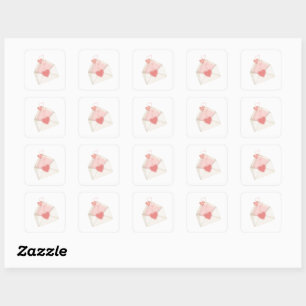 Watercolor Valentine Love Letter Envelope Square Sticker