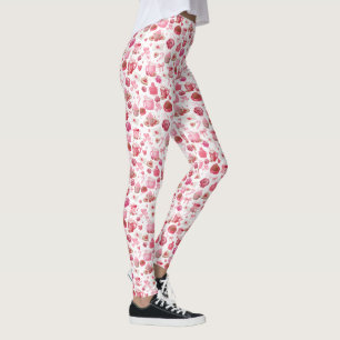 Watercolor Valentine Pink Sweet Seamless Pattern Leggings