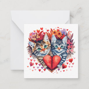 Watercolor Valentines cats with love Card