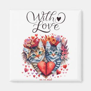 Watercolor Valentines cats with love Magnet