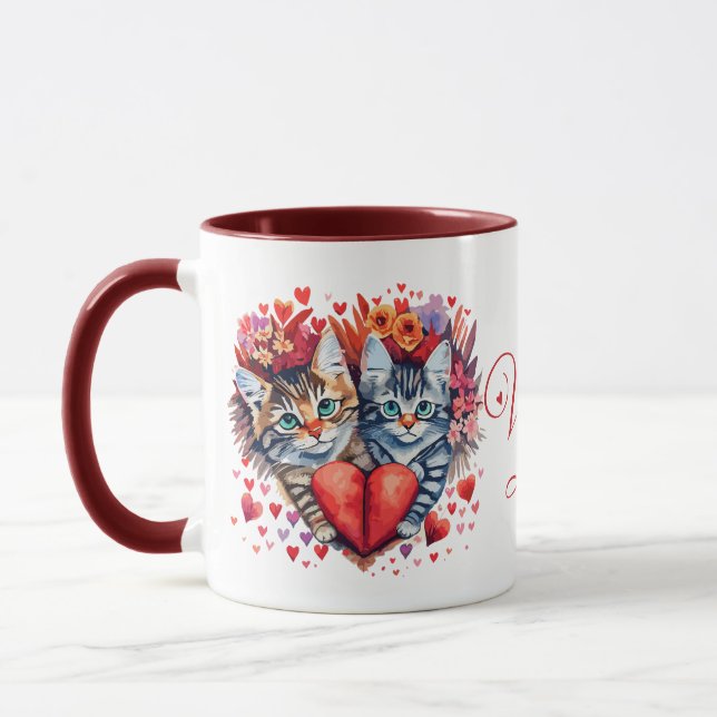 Watercolor Valentines cats with love Mug (Left)