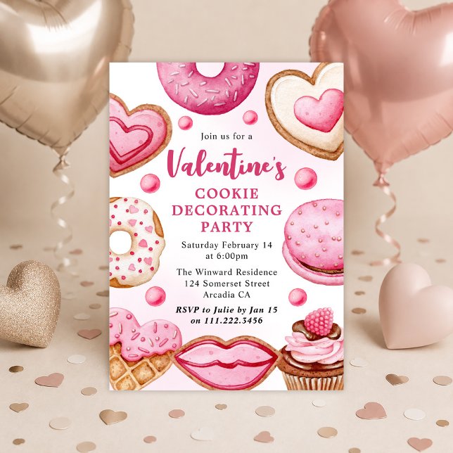 Watercolor Valentine's Cookie Decorating Party Invitation (Creator Uploaded)