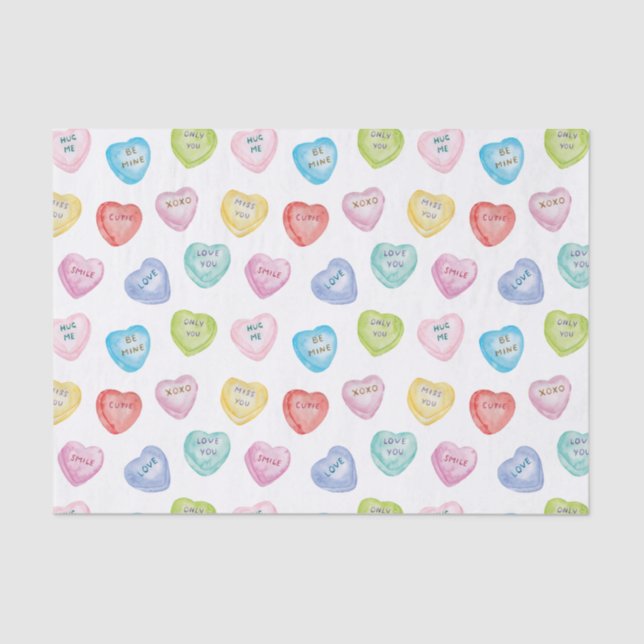 Watercolor Valentine's Day Conversation Hearts Tissue Paper (Front)
