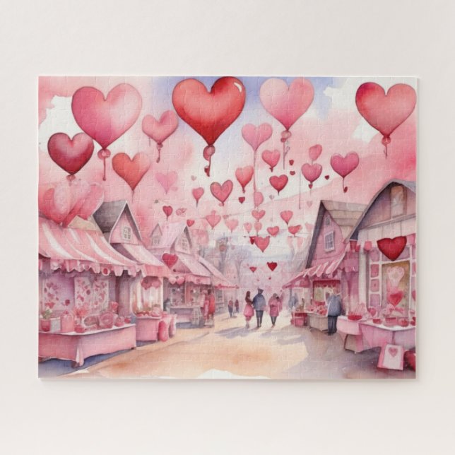 Watercolor Valentine's Day Fair Jigsaw Puzzle (Horizontal)