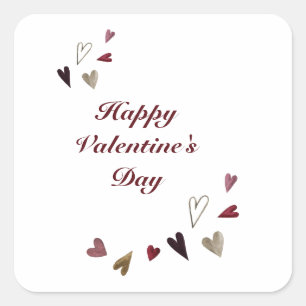 Watercolor Valentine's Day Hearts Square Sticker
