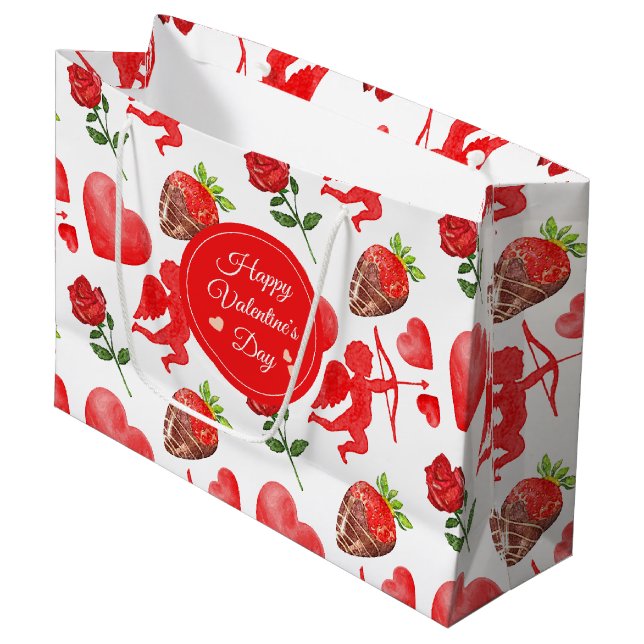 Watercolor Valentine's Day Pattern Large Gift Bag (Front Angled)