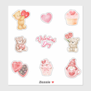 Watercolor Valentine's Day Teddy Bears, Cupcakes