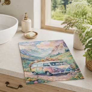 Watercolor Van with Custom License Plate Gift Bath Towel Set