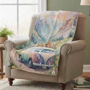 Watercolor Van with Custom License Plate Gift Sherpa Blanket