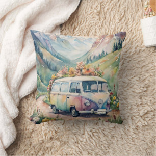 Watercolor Van with Custom License Plate Gift Throw Pillow