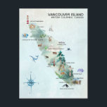 Watercolor Vancouver Island Map Art Postcard<br><div class="desc">A perfect piece of art for for anyone that loves Vancouver Island. Featuring all the must see tourist spots! Add your custom wording to this design by using the "Edit this design template" boxes on the right hand side of the item, or click the blue "Customize it" button to arrange...</div>