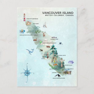Watercolor Vancouver Island Map Art Postcard