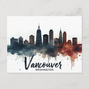 Watercolor Vancouver Washington State skyline Postcard