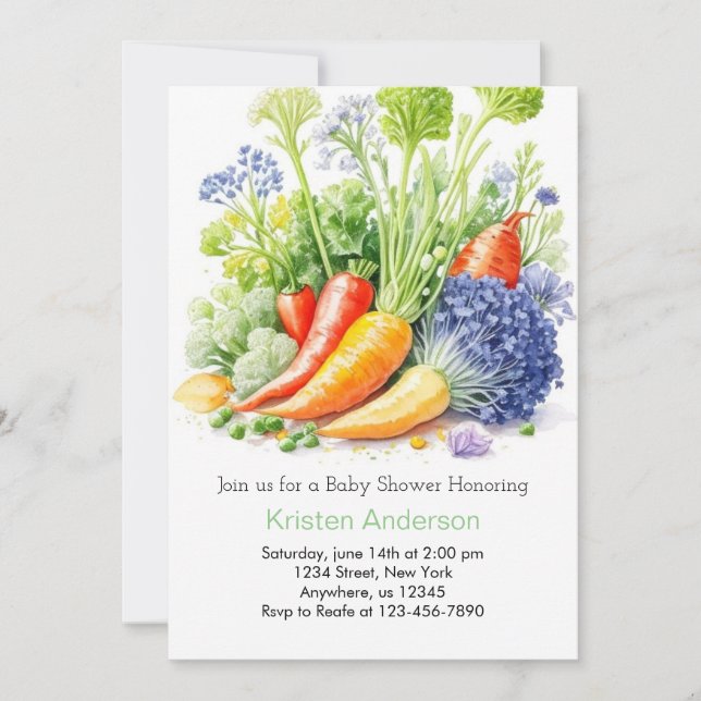 Watercolor Vegetable Bounty Baby Shower Invitation (Front)